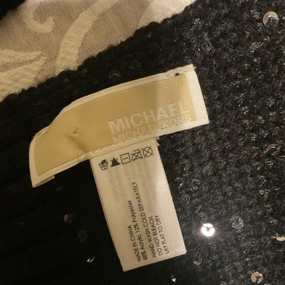 MK Michael Kors OS black silver sequence scarf neck winter knitted sweater - Picture 2 of 11
